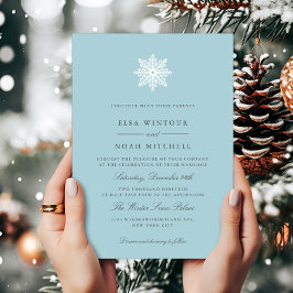 Invitación Boda formal foto de invierno azul con copo de niev