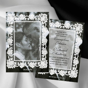 Invitación Boda Formal Foto Marco de Encaje Atemporal