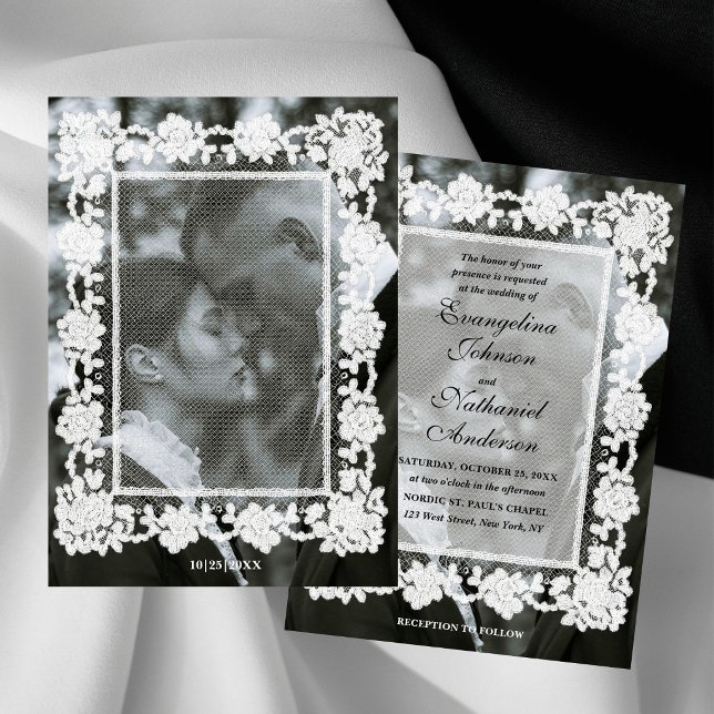 Invitación Boda Formal Foto Marco de Encaje Atemporal (Subido por el creador)