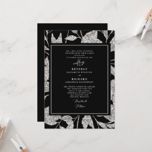 Invitación Boda Formal Glamurosa de Negro y Plata