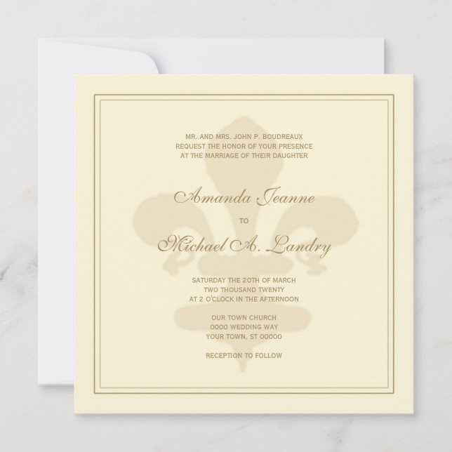 Invitación Boda formal Golden Fleur de Lis (Anverso)