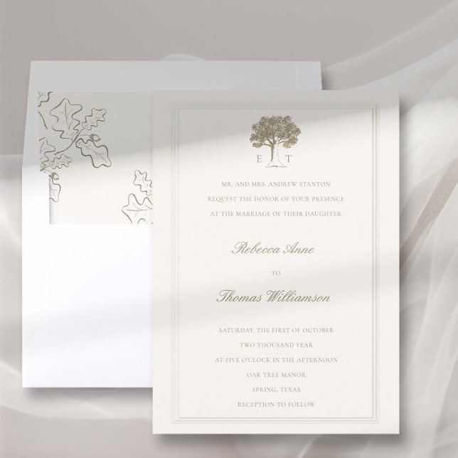 Invitación Boda formal Grabado en relieve de Oro Faux Faux (oak tree wedding invitation fall autumn mountain rustic formal traditional elegant modern classic)