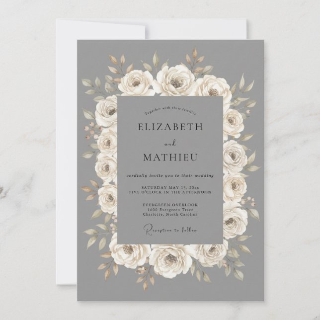 Invitación Boda Formal Gris Paloma Pulido (Anverso)