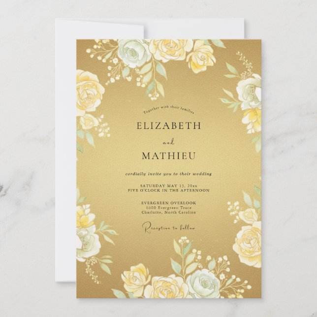 Invitación Boda Formal Lujosa de Oro (Anverso)