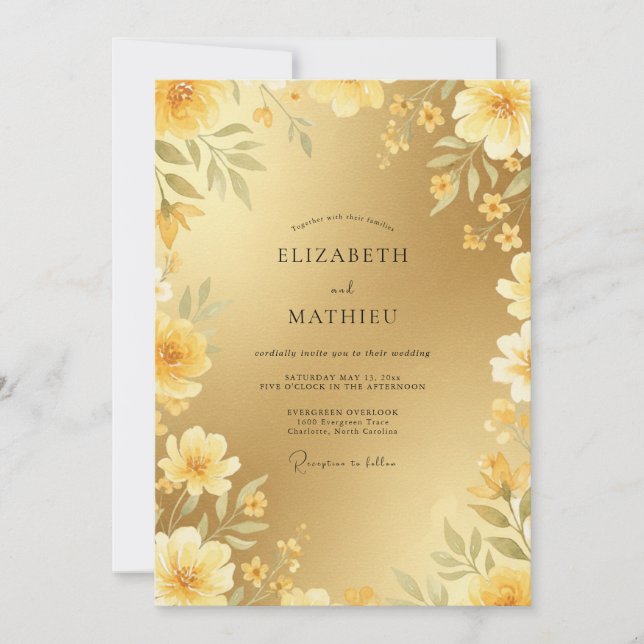 Invitación Boda Formal Lustrosa Dorada (Anverso)