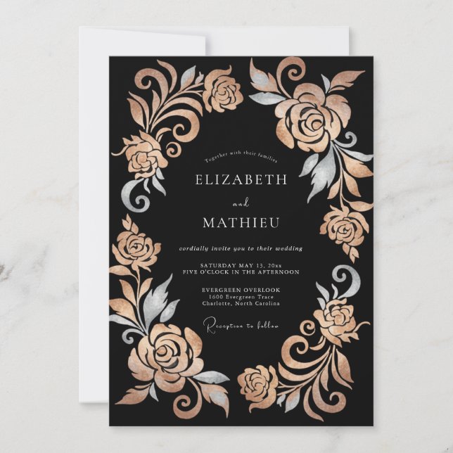 Invitación Boda Formal Metalizada Rosa Dorado (Anverso)