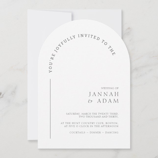Invitación Boda Formal Minimalista con Arco Blanco (Anverso)