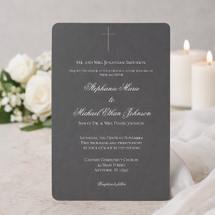 Invitación Boda Formal Minimalista Oscura de Cruz en la Igles