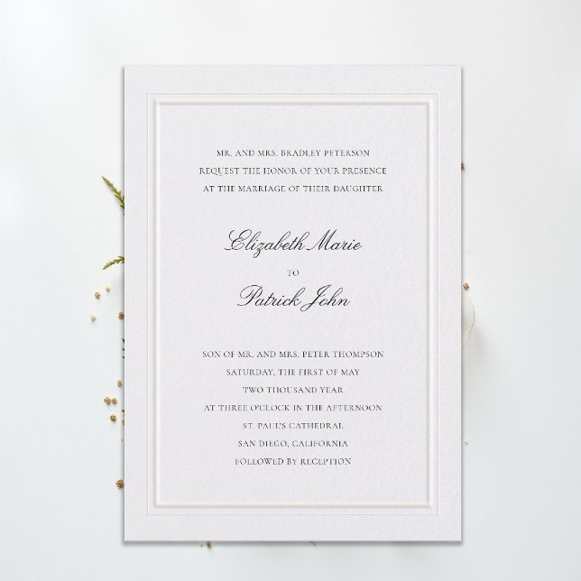 Invitación Boda Formal Moderna Clásica con Marco Elevado Perl (modern classic wedding invitation double frame elevated pearl formal traditional calligraphy stately)