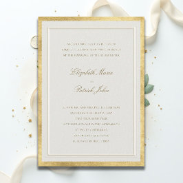 Invitación Boda Formal Moderna Clásica Elegante Dorada Ecru