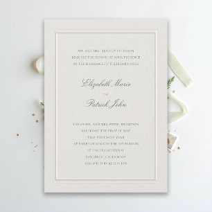 Invitación Boda Formal Moderna Clásica Elegante Verde Ecru