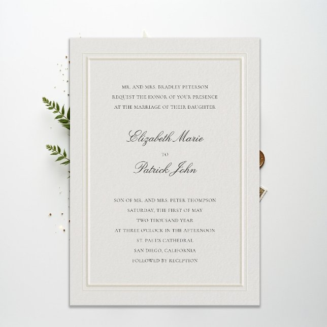 Invitación Boda Formal Moderna Clásica Elevada en Ecru (modern classic wedding invitation double frame elevated ecru formal traditional calligraphy stately)