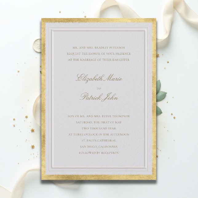 Invitación Boda Formal Moderna Clásica Elevada Marfil Dorado (formal traditional wedding invitation modern classic double frame gold ballroom black tie ivory)