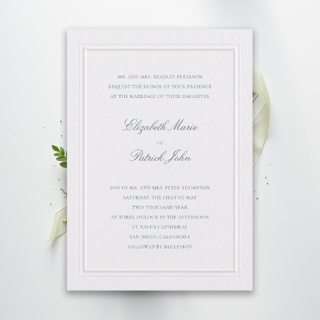 Invitación Boda Formal Moderna Clásica Elevada Perla Verde (modern classic wedding invitation forest green type double frame pearl formal traditional stately)