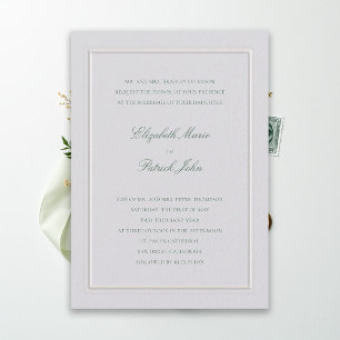 Invitación Boda Formal Moderna Clásica Elevada Verde Marfil