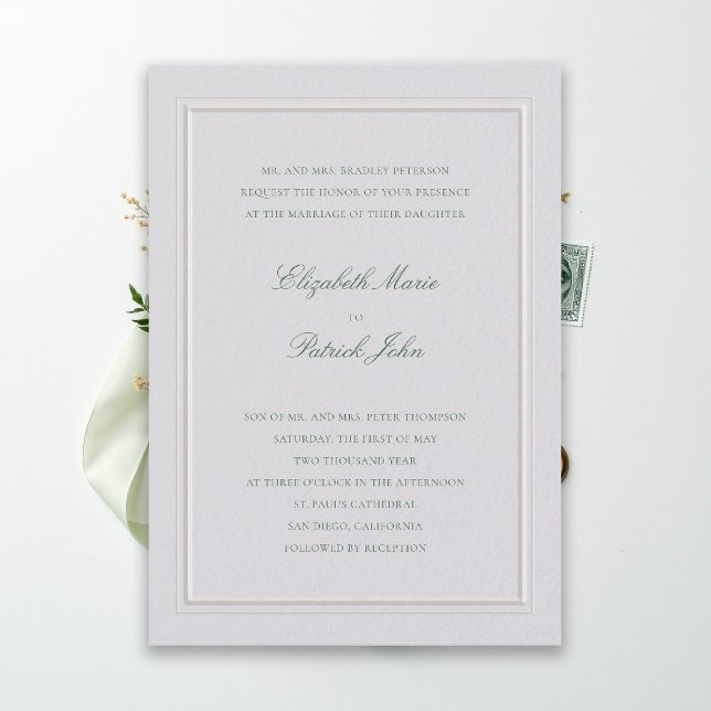 Invitación Boda Formal Moderna Clásica Elevada Verde Marfil (modern classic wedding invitation forest green type double frame ivory formal traditional stately)