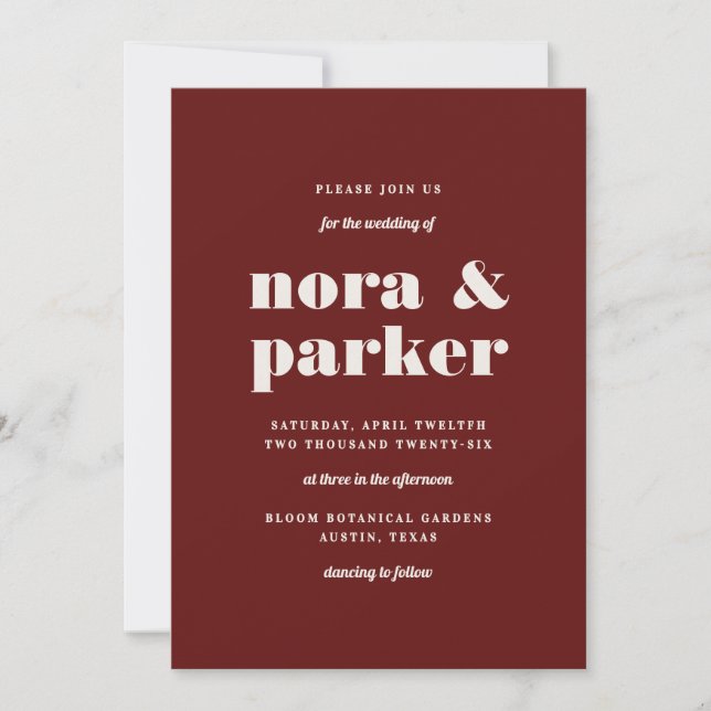 Invitación Boda Formal Moderna de Borgoña y Marfil (Anverso)