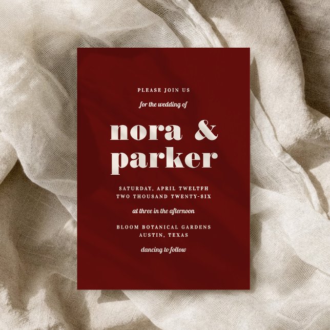 Invitación Boda Formal Moderna de Borgoña y Marfil (Burgundy & Ivory Simple Modern Formal Wedding Invitation)