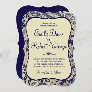 Invitación Boda formal moderno de la Marina Real Ivory Lace