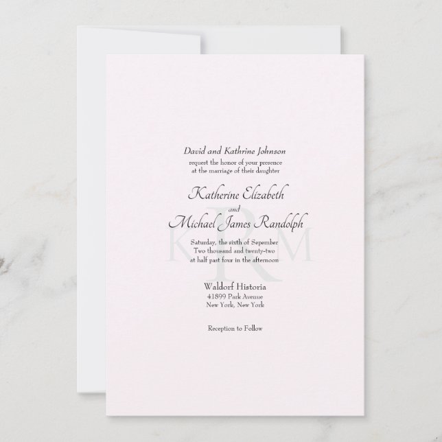 Invitación Boda formal Monograma Novia Padres Rosa II (Anverso)