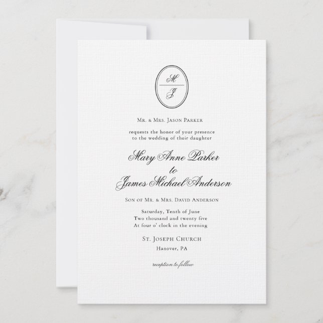 Invitación Boda formal monogramado (Anverso)