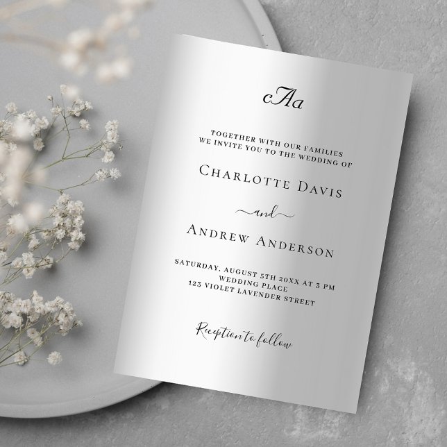 Invitación Boda formal monogramado de plata (Subido por el creador)