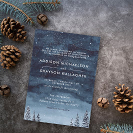 Invitación Boda formal Navy Blue Snowy Winter Wonderland