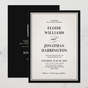 Invitación Boda Formal Negra con Código QR Chic y Dinero Anti