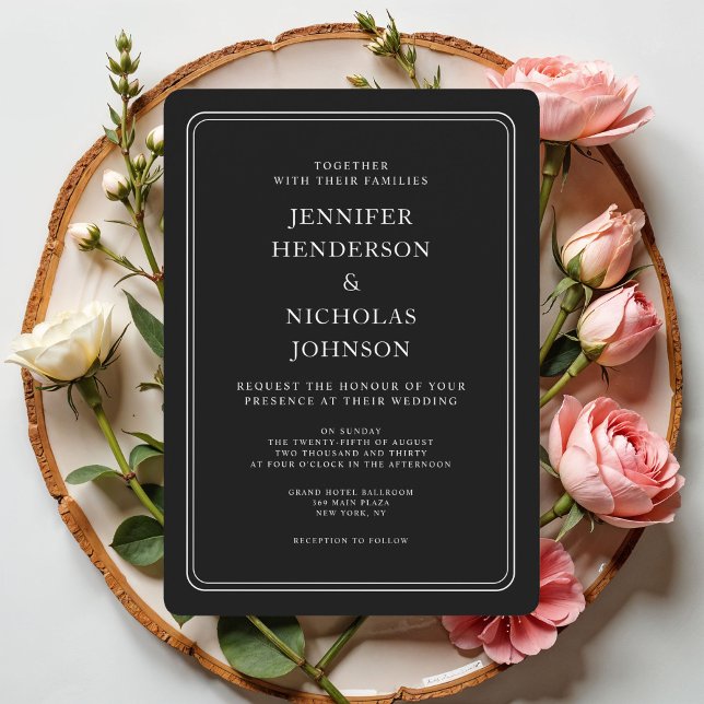 Invitación Boda Formal Negra Elegante (Elegant Formal Black Wedding Invitation)