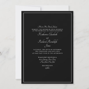 Invitación Boda Formal Negra en un Solo Lugar Padres