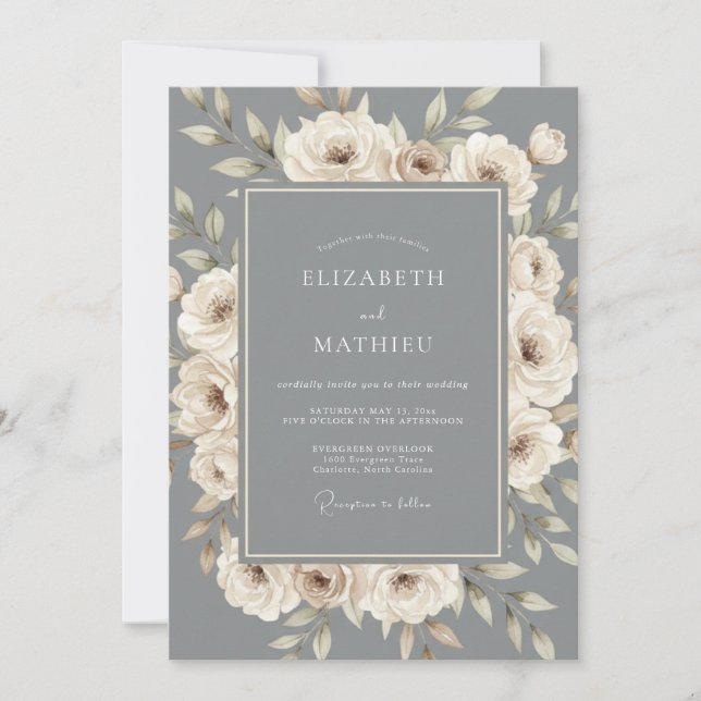 Invitación Boda Formal Ornata Gris Pizarra (Anverso)