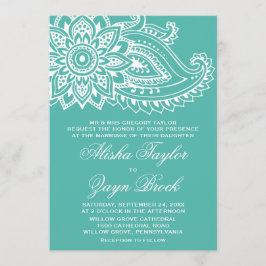 Invitación Boda formal Paisley indio verde azulado