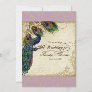 Invitación Boda formal Peacock & Feathers Invita a Aqua Blue