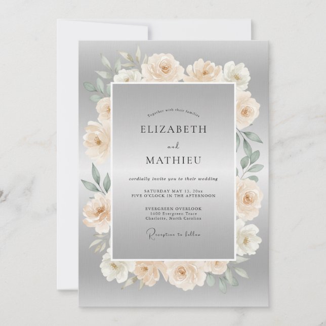 Invitación Boda Formal Pulida Gris Plata (Anverso)