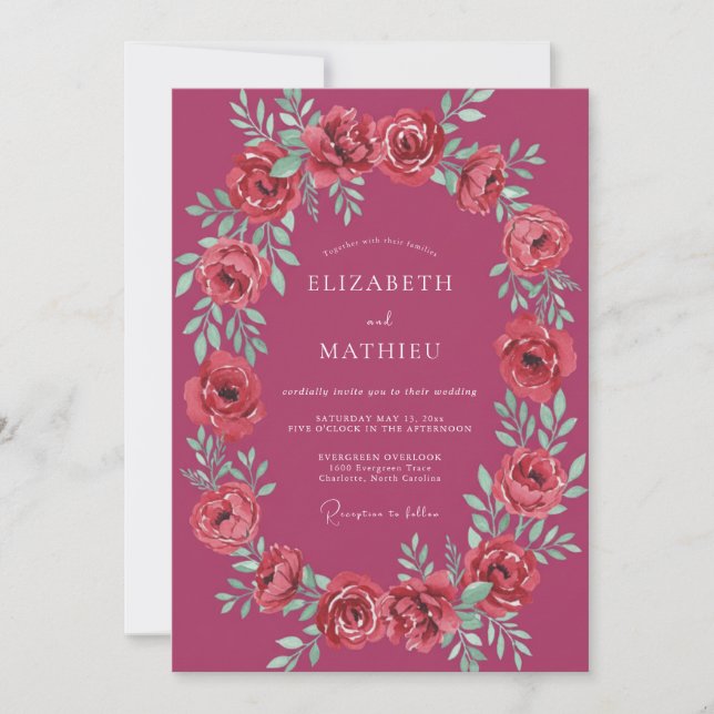 Invitación Boda Formal Pulida Magenta (Anverso)