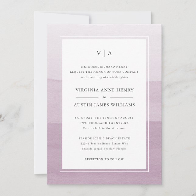 Invitación Boda formal púrpura moderno (Anverso)