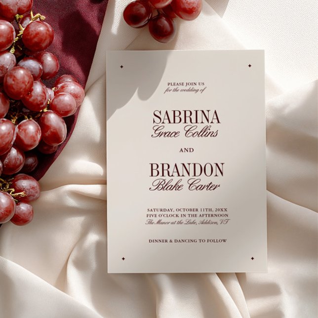 Invitación Boda formal retro elegante de marfil y borgoña (Retro Elegant Ivory & Burgundy Formal Wedding Invitation)