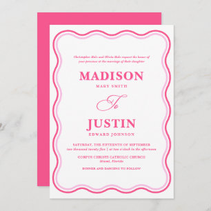 Invitación Boda formal retro rosado ondulado