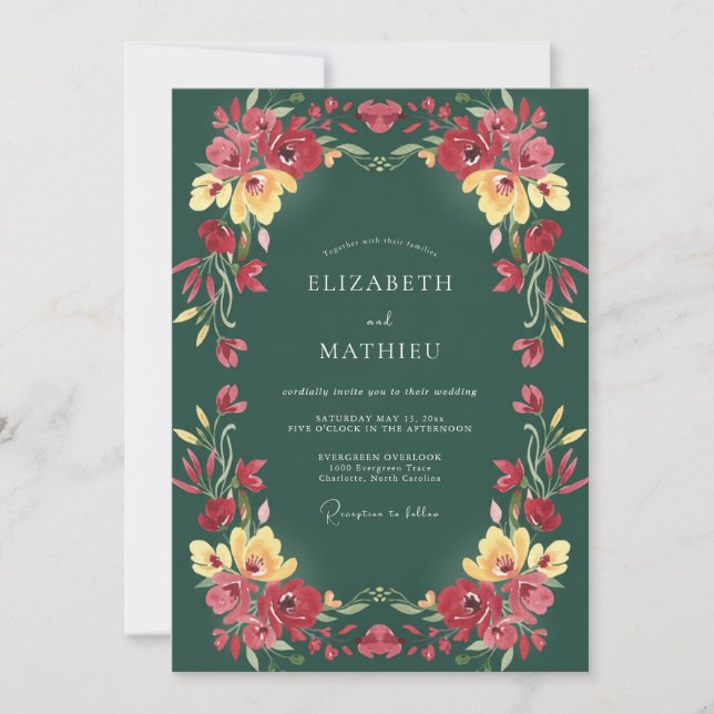 Invitación Boda Formal Rica Verde Esmeralda (Anverso)