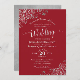 Invitación Boda formal rojo de color elegante de encaje plate