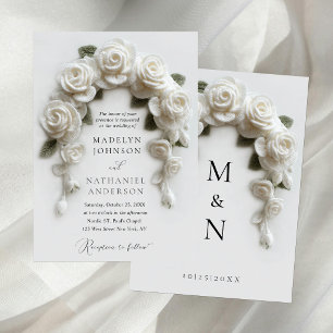 Invitación Boda Formal Romántica con Arco de Rosas Blancas Cr