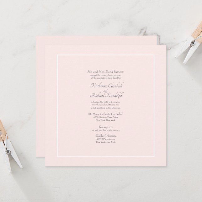 Invitación Boda Formal Rosa Padres Cuadrado  (Anverso/Reverso In Situ)