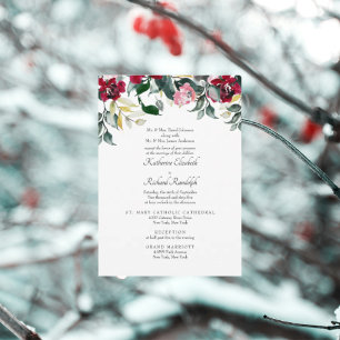 Invitación Boda Formal Rosa Roja de Invierno 2 Lugar
