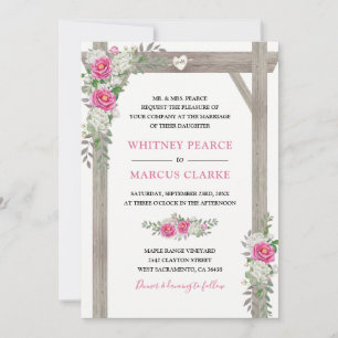 Invitación Boda Formal Rústica de Campo con Arco Floral Rosa