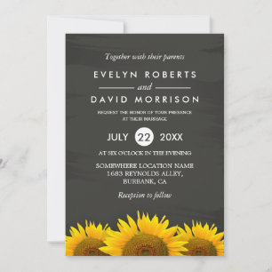 Invitación Boda formal rustico de girasoles con clase Chalkbo