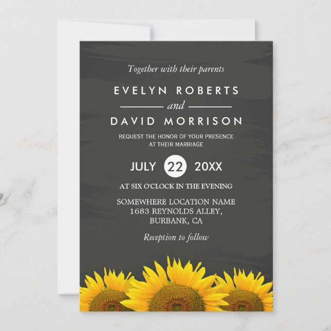 Invitación Boda formal rustico de girasoles con clase Chalkbo (Anverso)