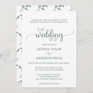 Invitación Boda formal simple de caligrafía verde claro