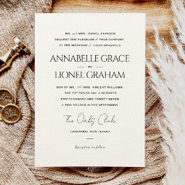 Invitación Boda formal simple de color blanco y negro