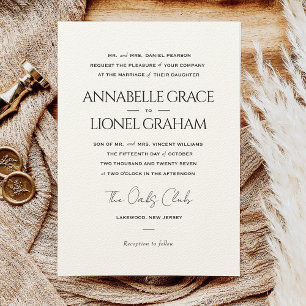 Invitación Boda formal simple de color blanco y negro