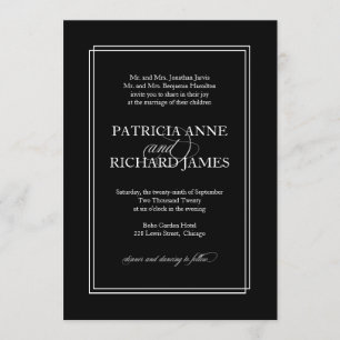 Invitación Boda Formal Simple Elegante En Blanco Y Negro